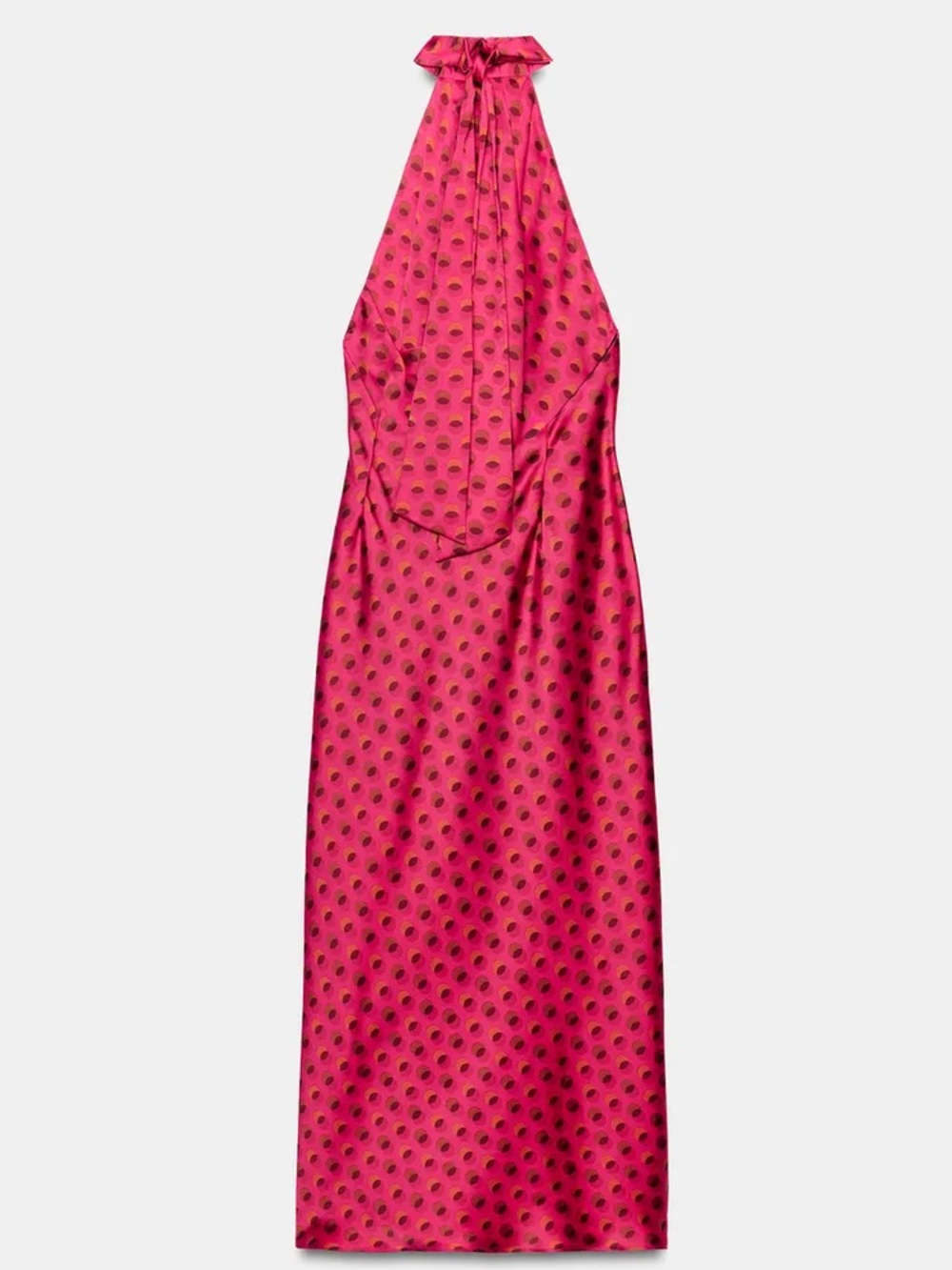 Zara Hot Pink Polka Dot Backless Halter Maxi Dress. POP - Picture 3 of 5